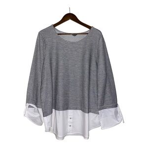 Alexander Jordan Twofer Cape Top Striped Bell Sleeve Women 2X Relax Fit
